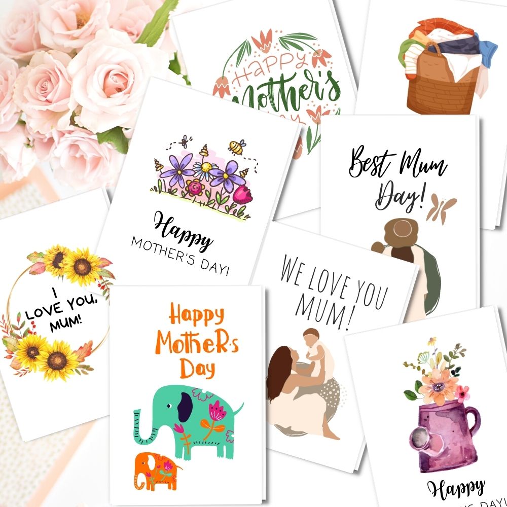 handmade mothers day cards, beautiful designs for mum in mixed print, eco friendly and plastic free cards