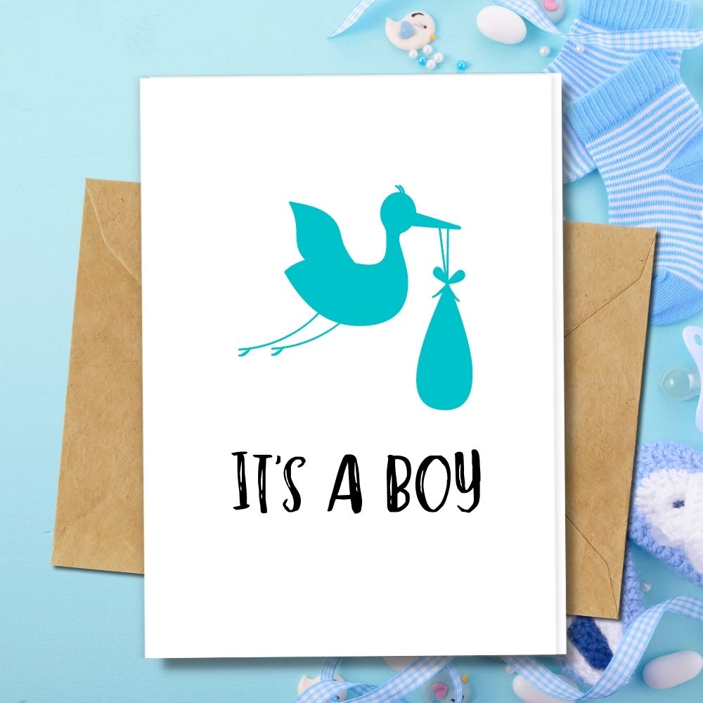 eco friendly baby card, welcome little one It's boy design silhouette animal design