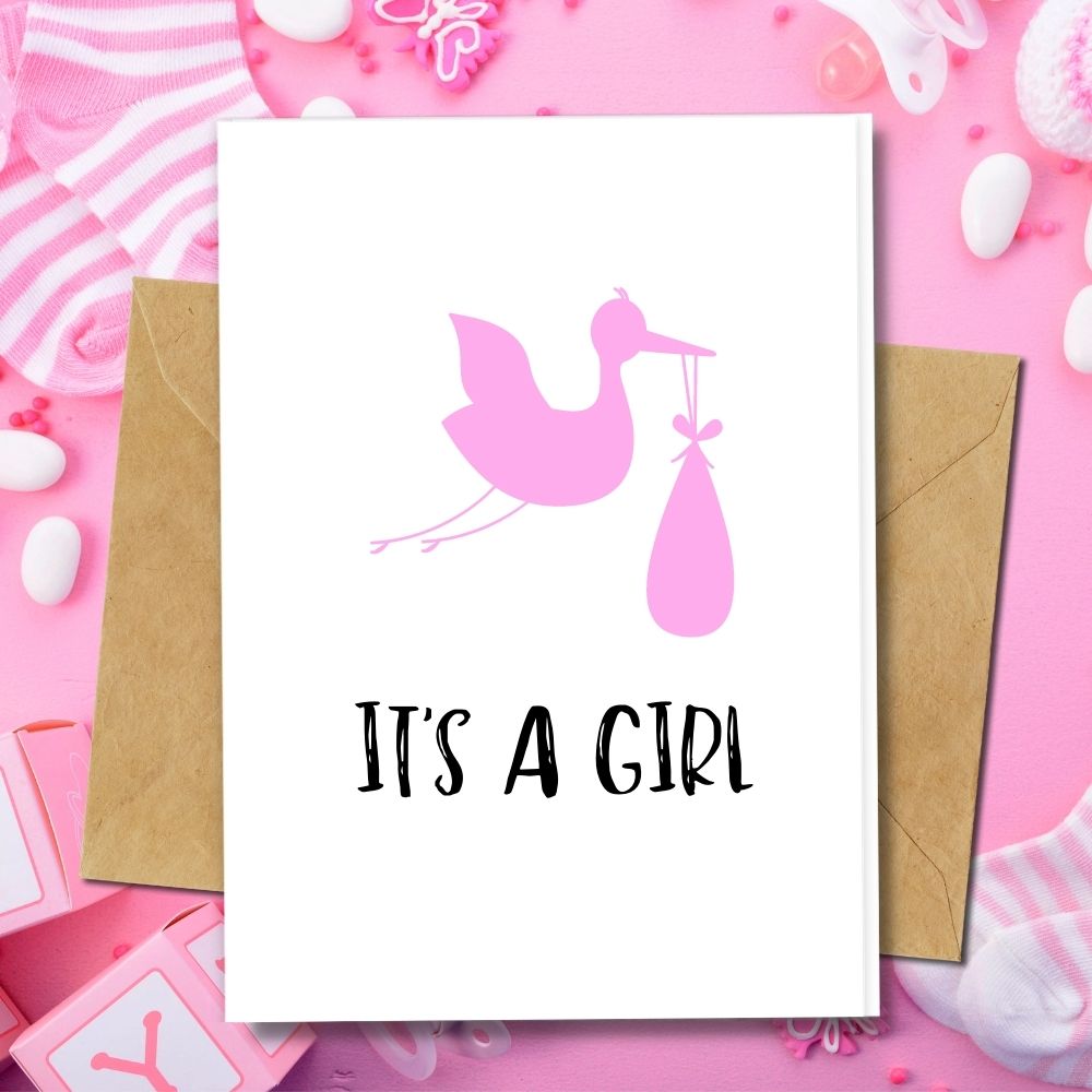 eco friendly baby card, welcome little one It's a girl design silhouette animal design
