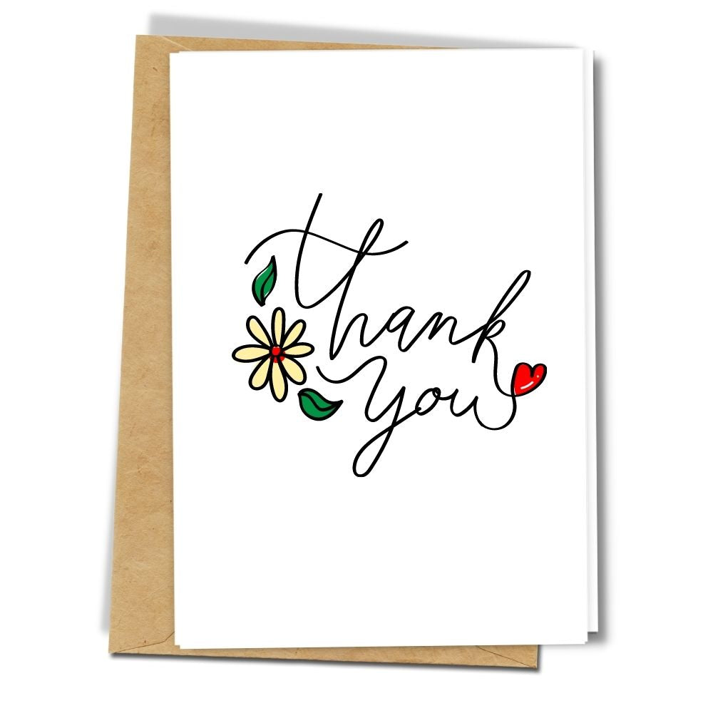handmade thank you cards, greeting cards thank you handwritten design with flower, recycled paper