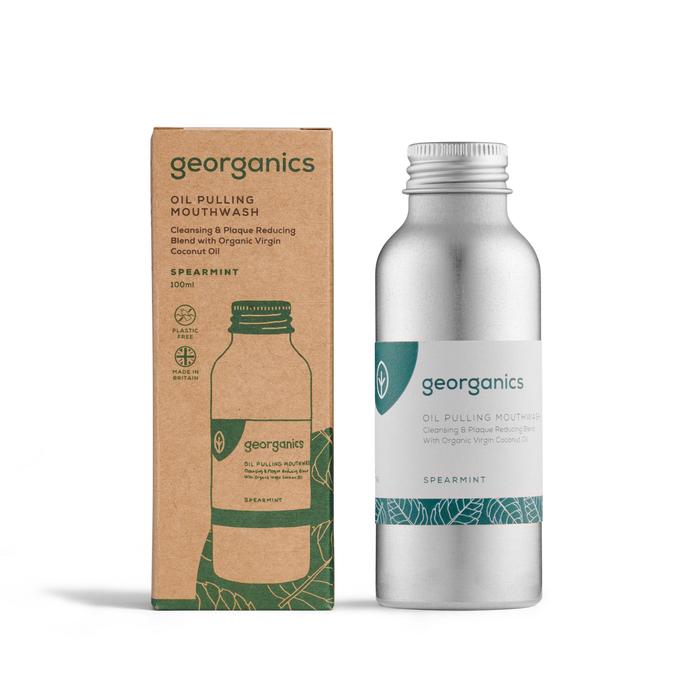 spearmint oil pulling mouthwash by georganics in plastic free sustainable packaging