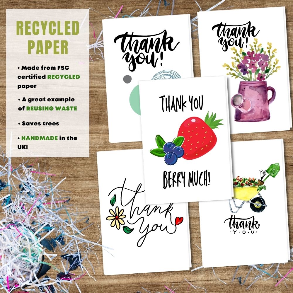 Mixed Pack of 5 Thank You Card made with 100% recycled paper