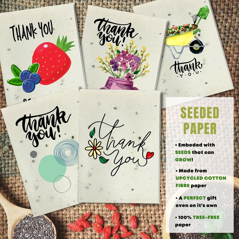 Mixed Pack of 5 Thank You Card made with seeded paper