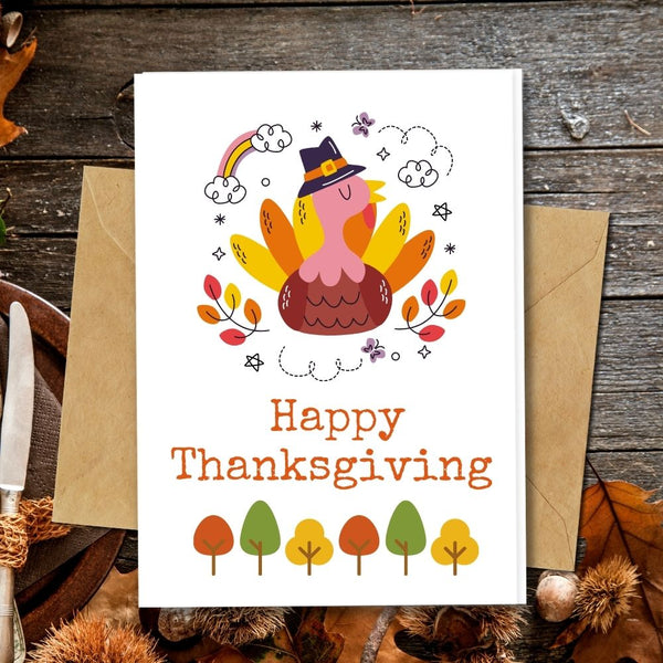 Free happy thanksgiving greeting card fall turkey share social media – Pink  the Cat