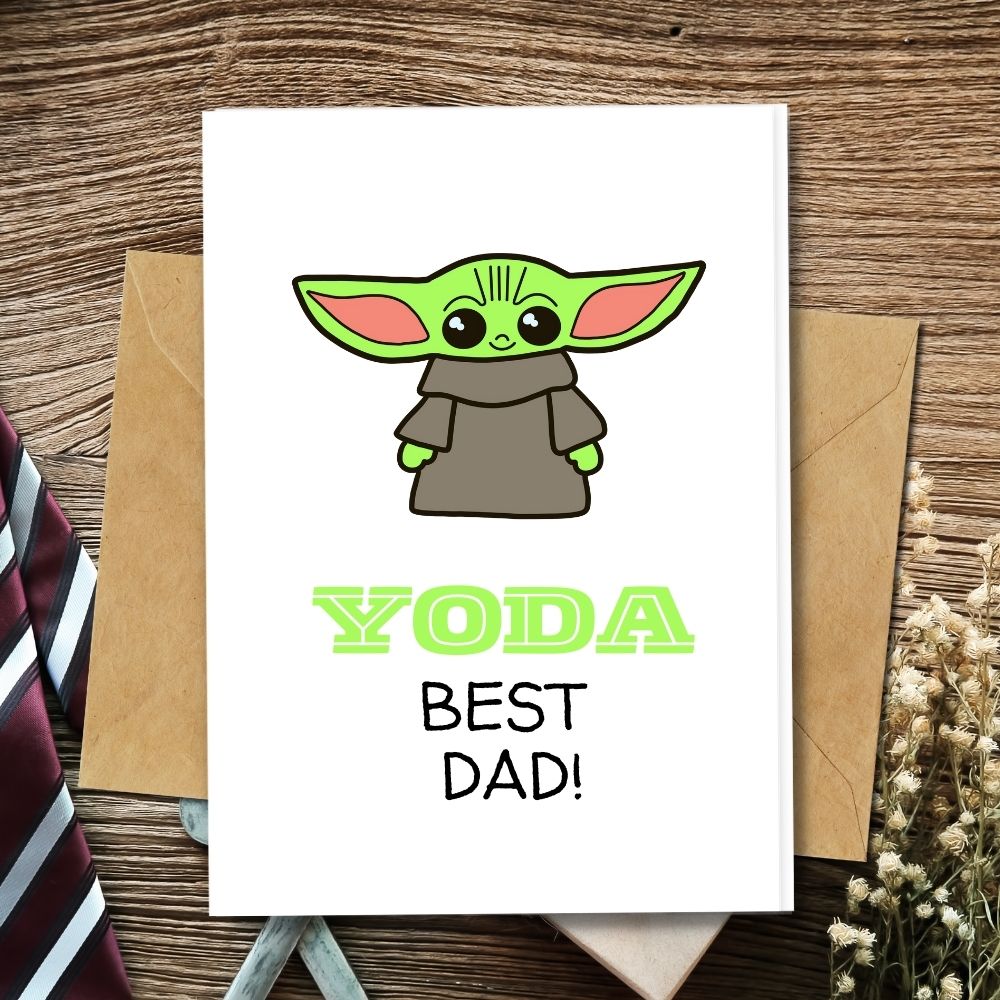 handmade father&#39;s day card with a cute green yoda best dad greeting for fathers day.