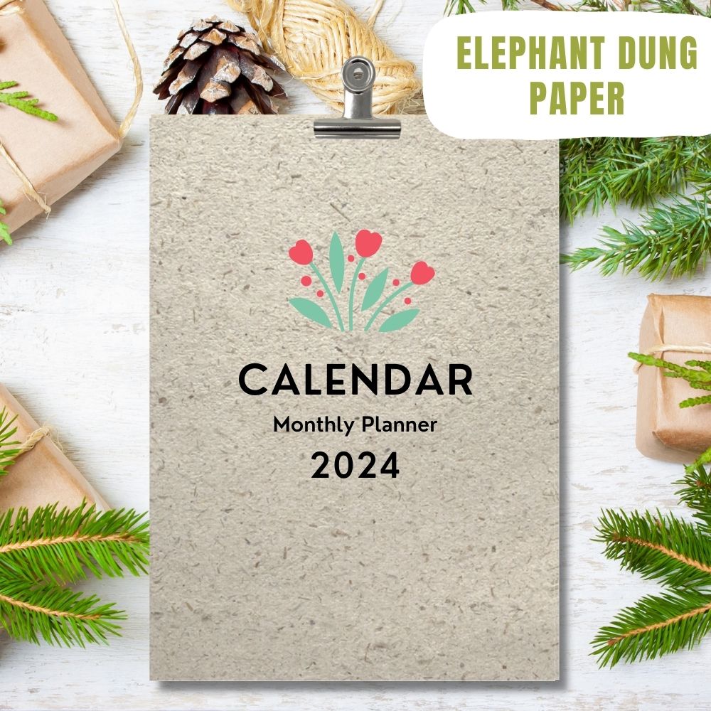 eco calendar 2024 Flowers design elephant poo paper