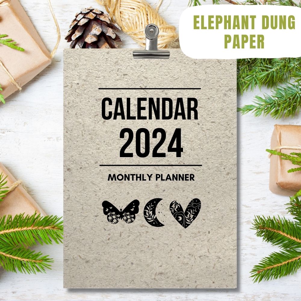 eco calendar 2024 Minimalist design elephant poo paper
