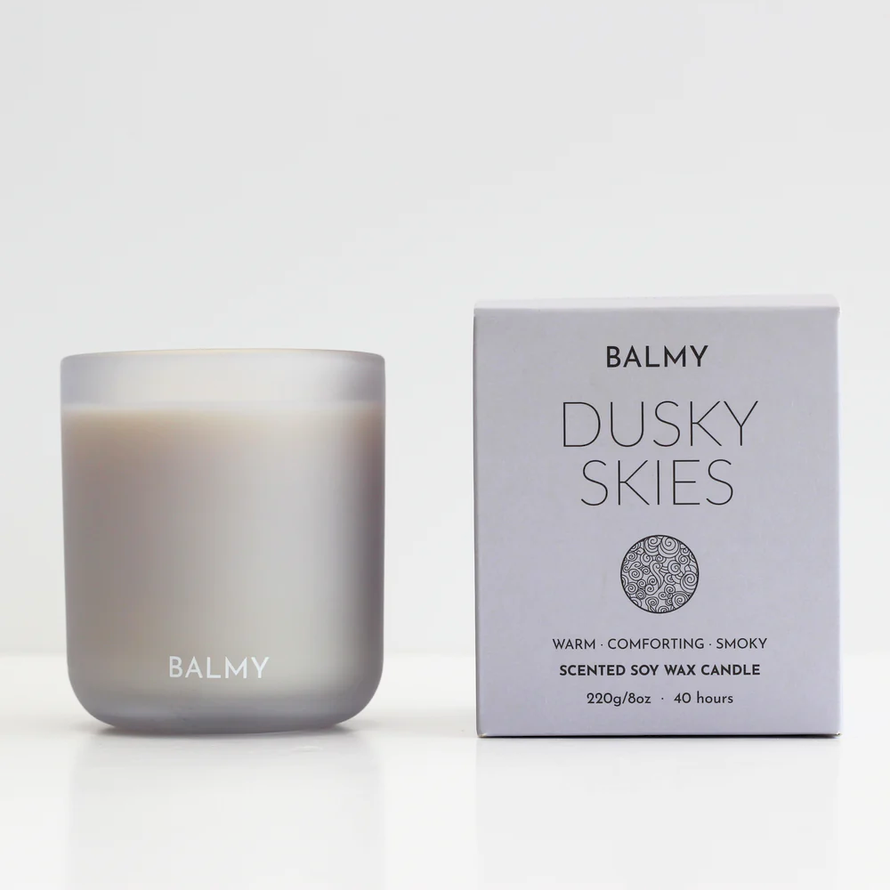 plastic free scented soy wax candle dusky skies