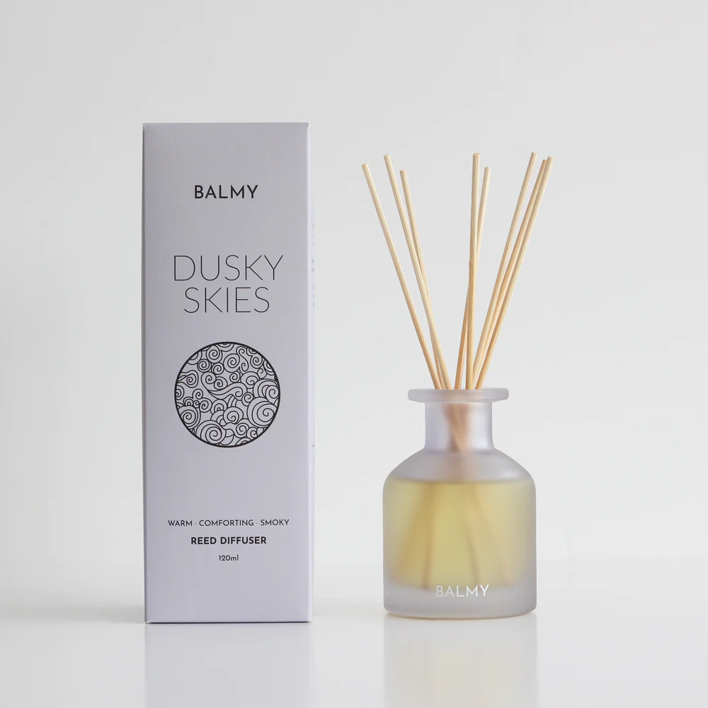 eco friendly reed diffuser dusky skies - warm, comforting, smoky by Balmy