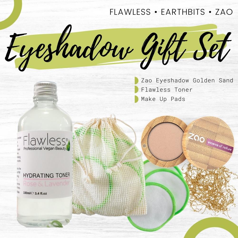 Zao pink Eyeshadow, Flawless Hydrating toner and Reusable Round Velvet Make Up Pads.