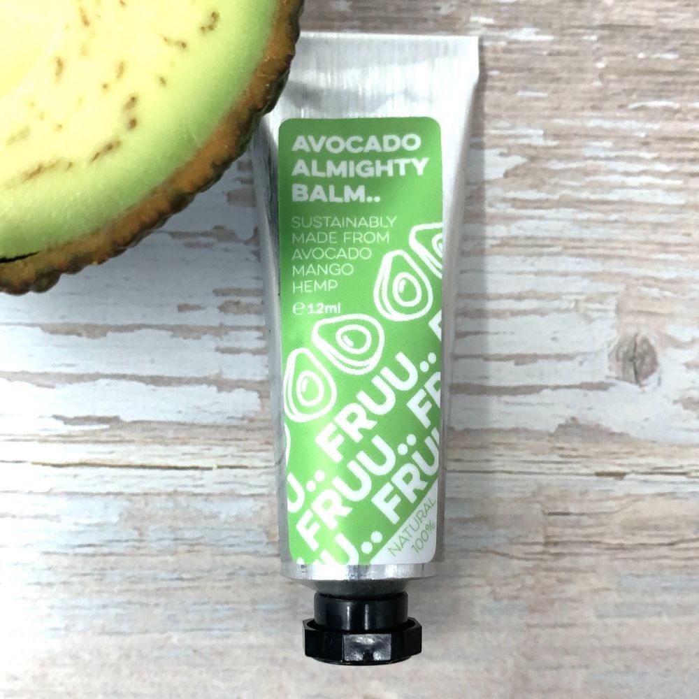 avocado lip balm made with plant based ingredients and wonky fruit in aluminium recyclable tube