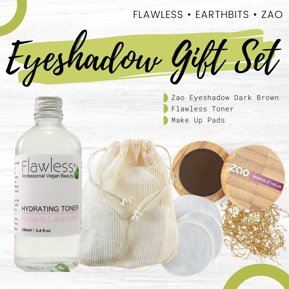 Zao Dark Brown Eyeshadow, Flawless Hydrating Toner and Reusable Round Bamboo and Cotton Makeup Pads