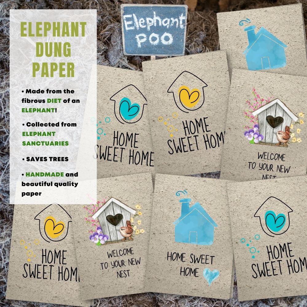 Mixed Pack of 8 New Home Card made with elephant poo