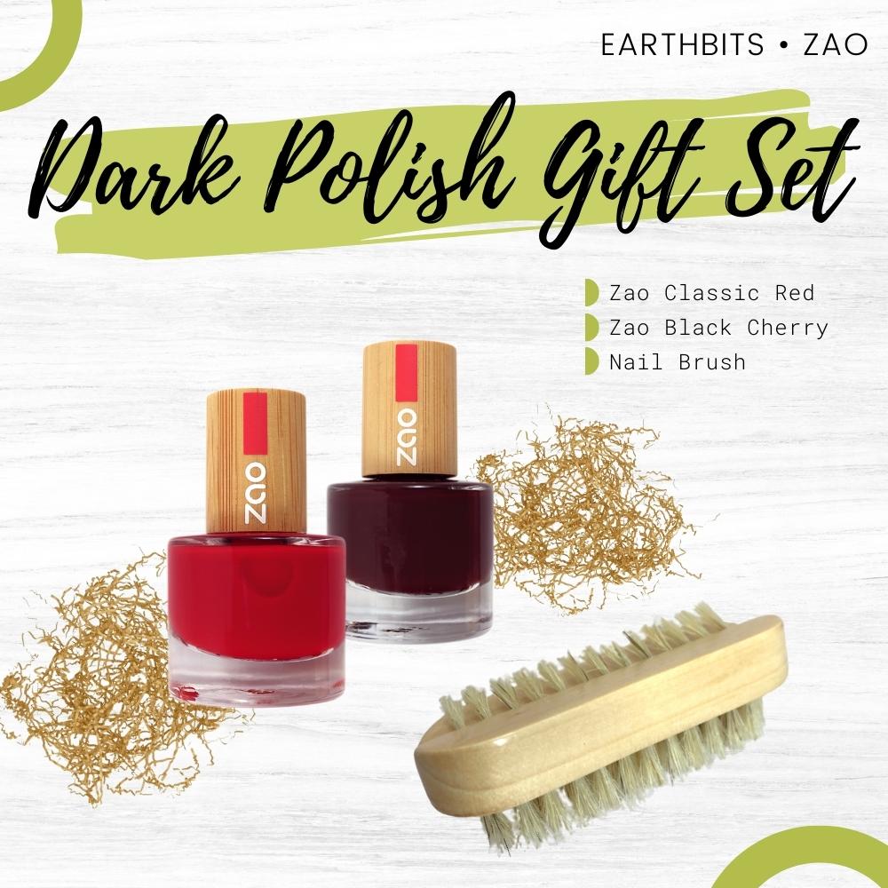 Zao Dark Polish Gift Set: Classic Red and Black Cherry with Bamboo Nail Brush