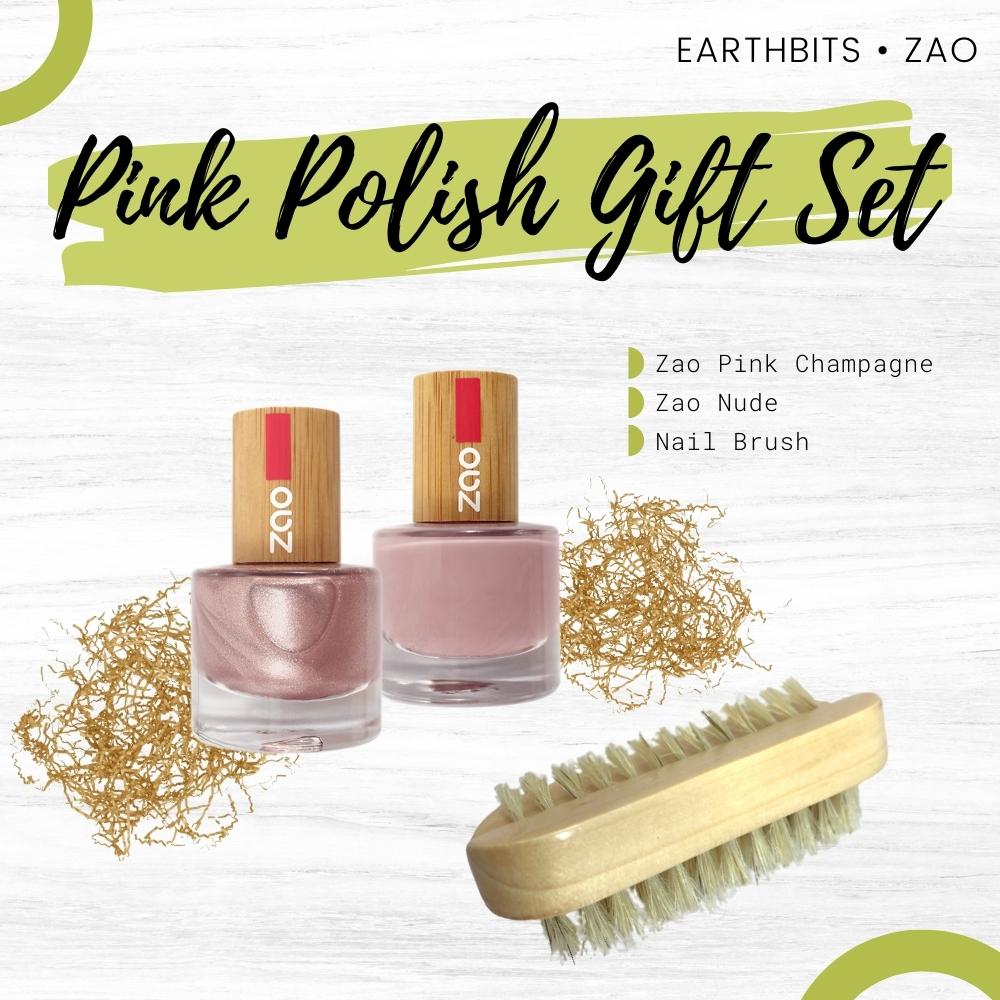 Zao Pink Nail Polish Gift Set: Pink Champagne and Nude with Bamboo Nail Brush