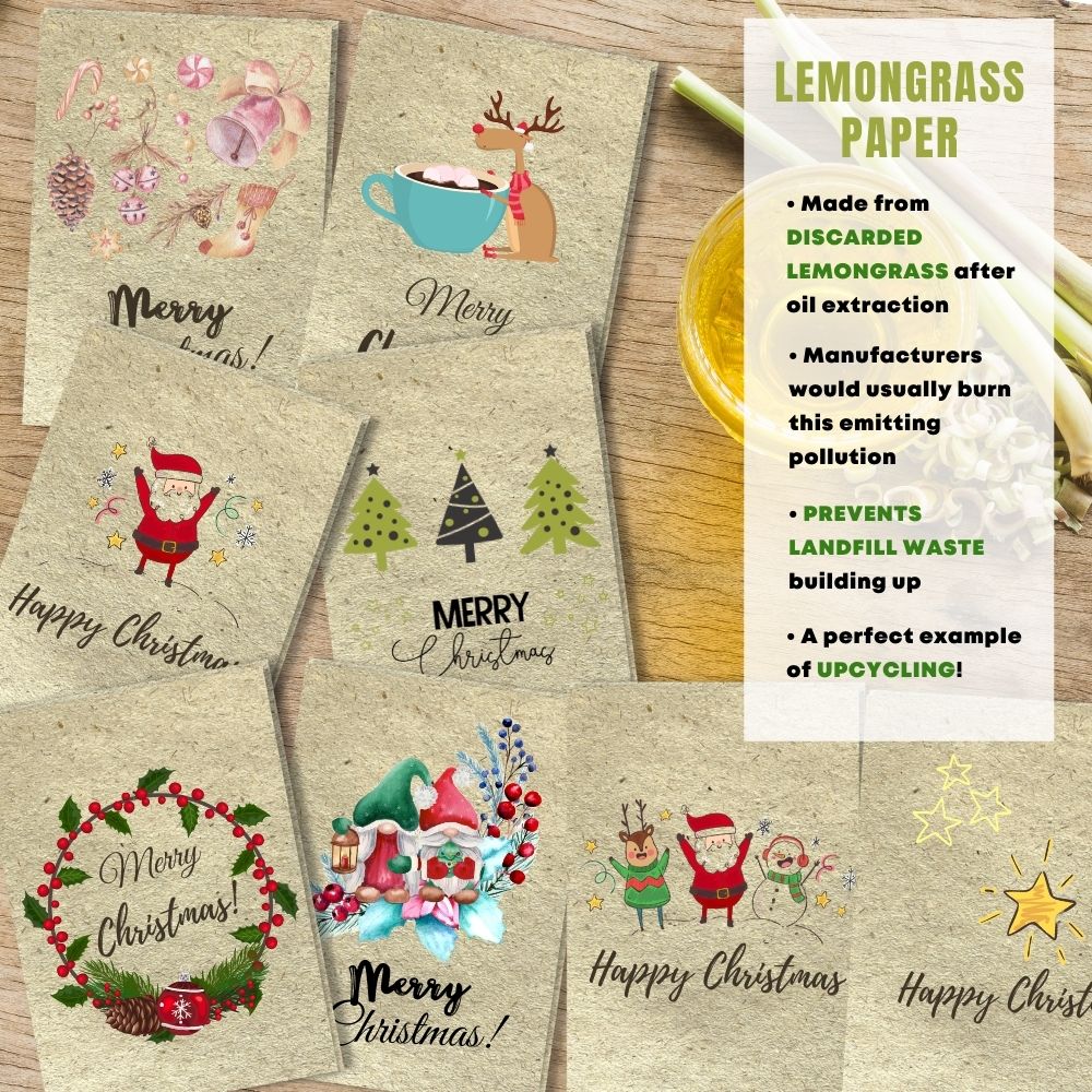mixed pack of 8 greeting cards made with lemongrass paper