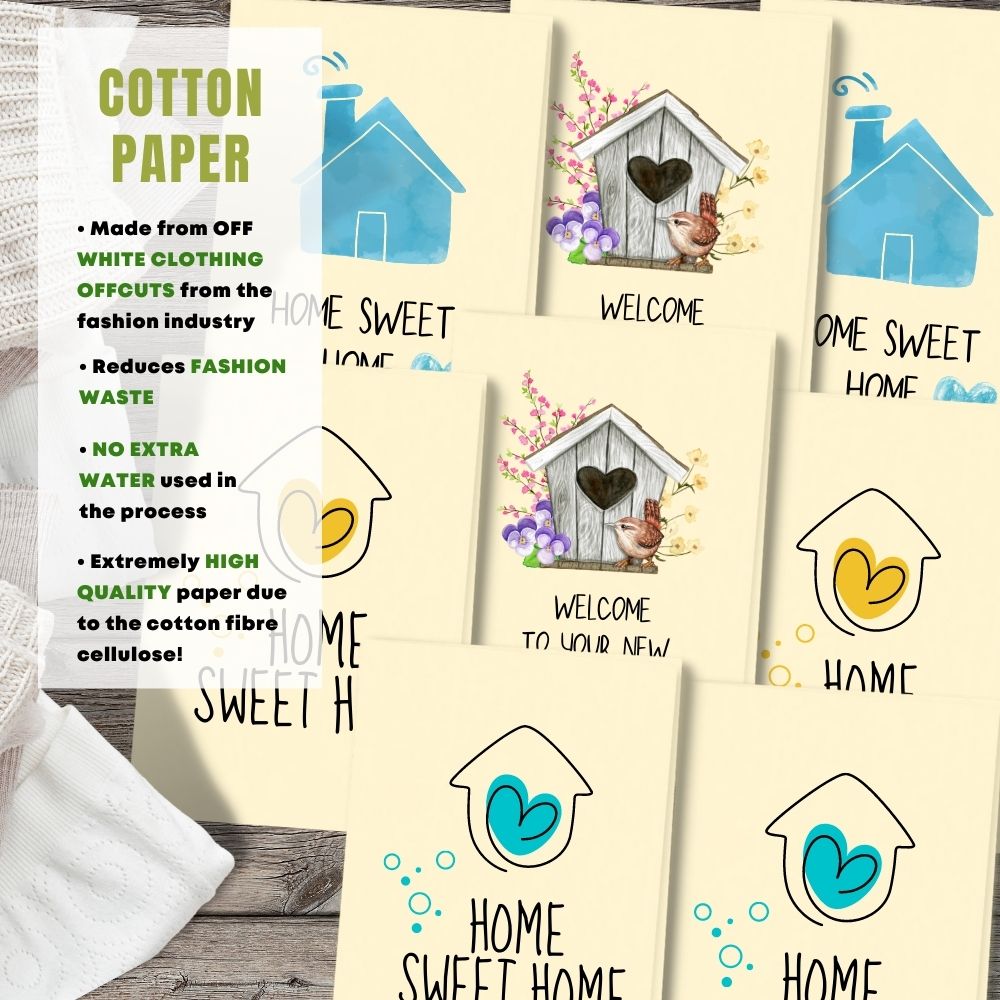 Mixed Pack of 8 New Home Card made with cotton pulp