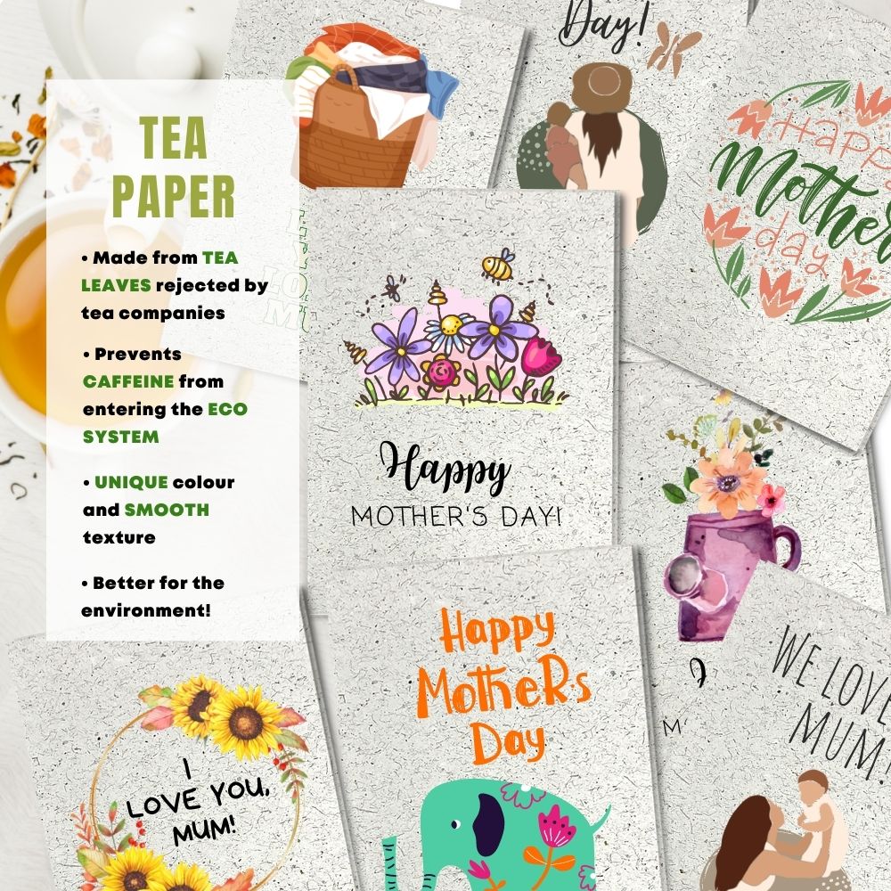 Mixed Pack of 8 Mothers Day Card made with tea paper