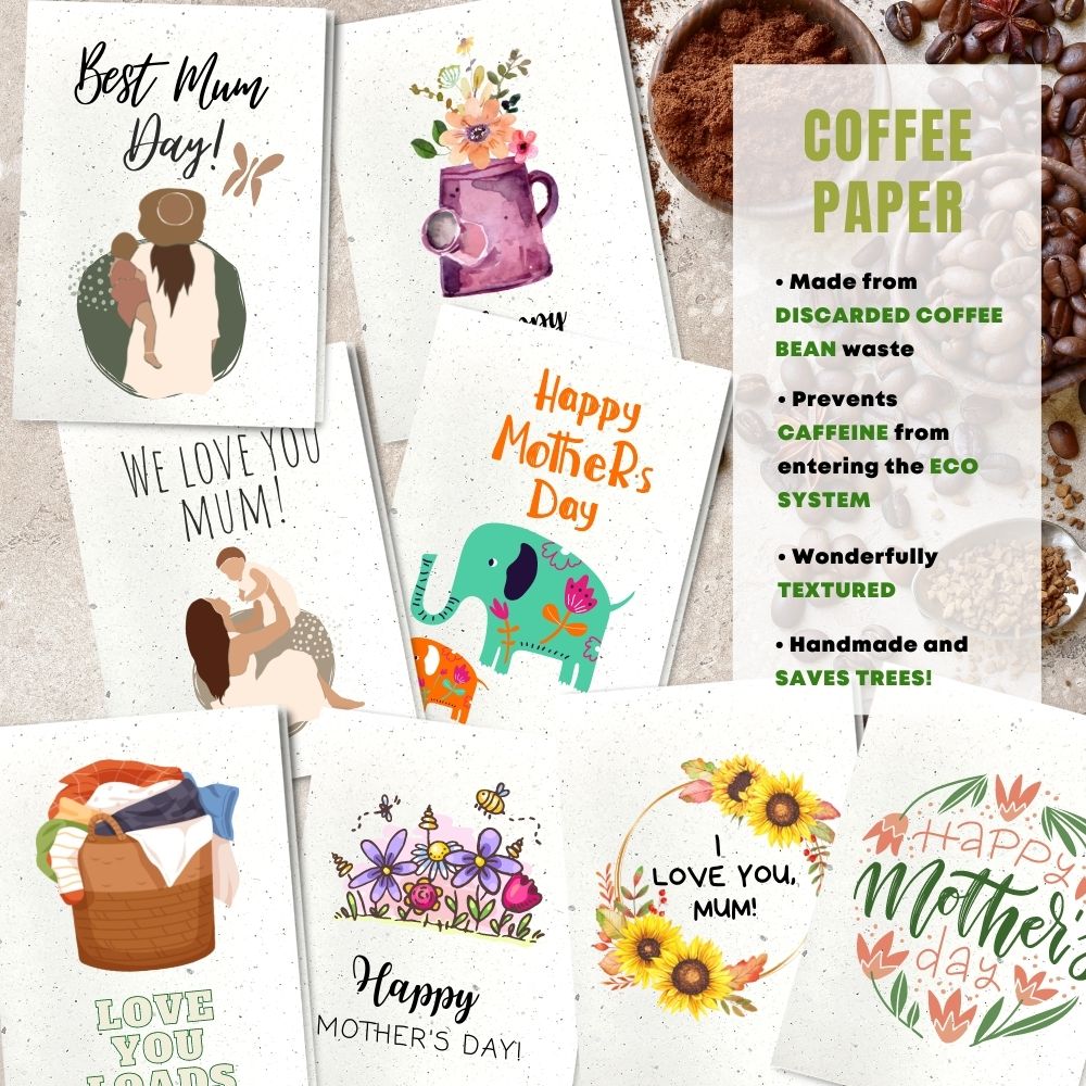 Mixed Pack of 8 Mothers Day Card made with coffee husk