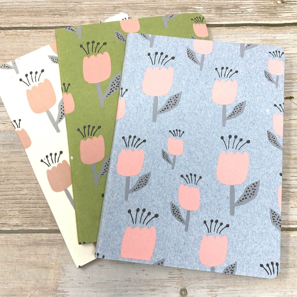 set of three tree free paper notebooks made with cotton paper from wasted cotton