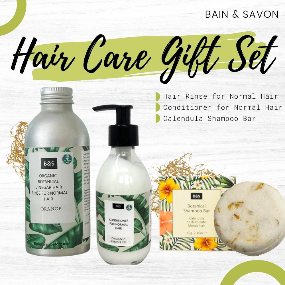 Hair Care Gift Set for Normal Hair: Hair Rinse, Conditioner and Calendula Shampoo Bar
