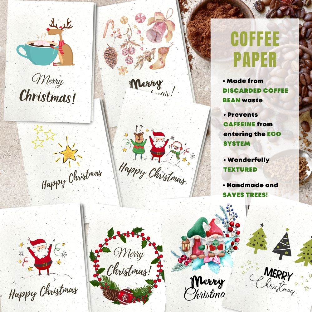 mixed pack of 8 greeting cards made with coffee husk