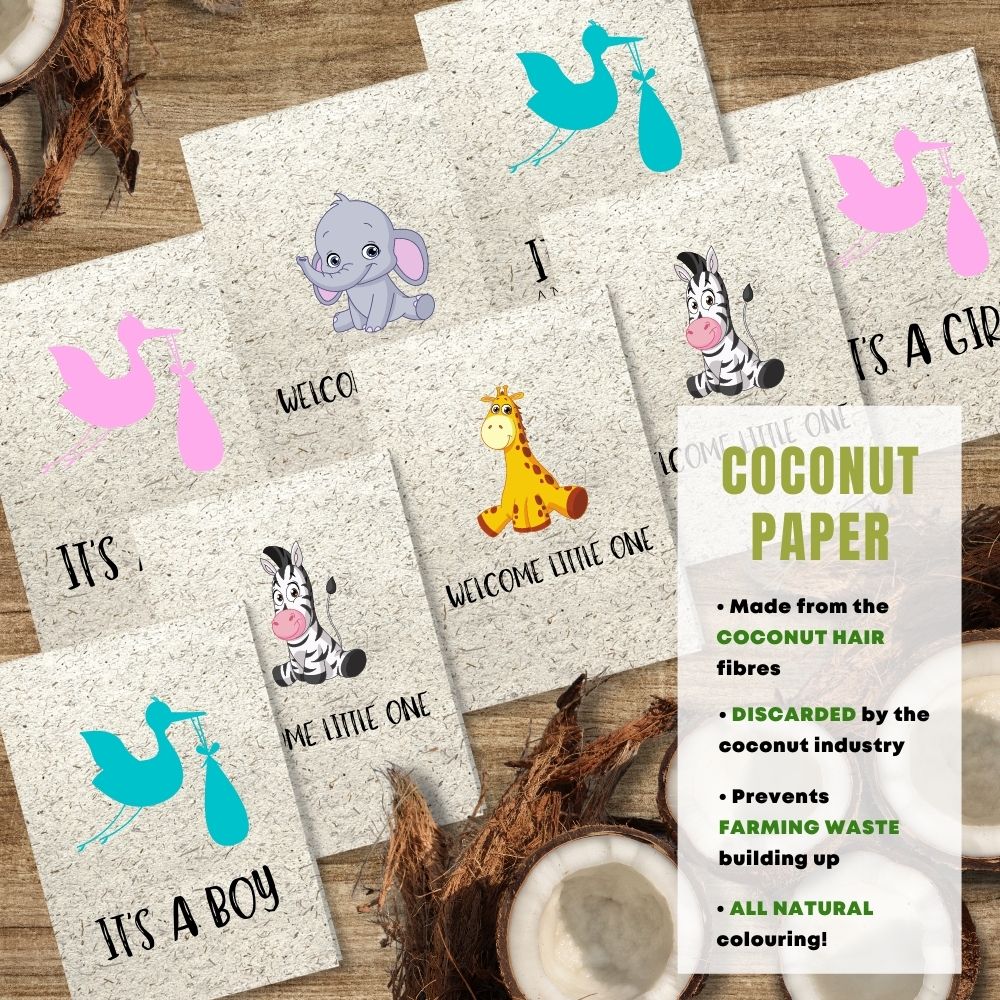 Mixed Pack of 8 New Baby Card made with coconut husk