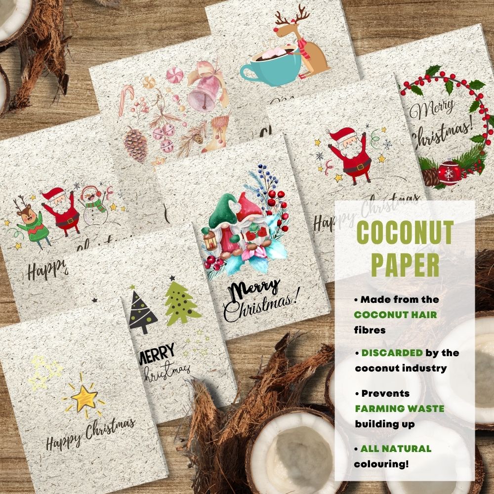 mixed pack of 8 greeting cards made with coconut husk