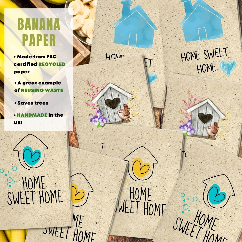 Mixed Pack of 8 New Home Card made with banana paper