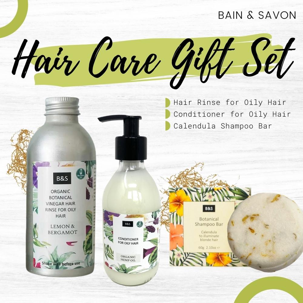 Hair Care Gift Set for oily Hair: Hair Rinse, Conditioner and Calendula Shampoo Bar