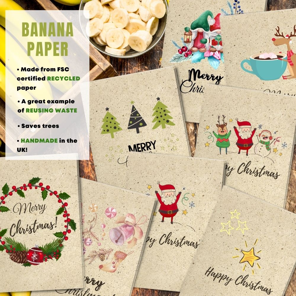 mixed pack of 8 greeting cards made with banana paper