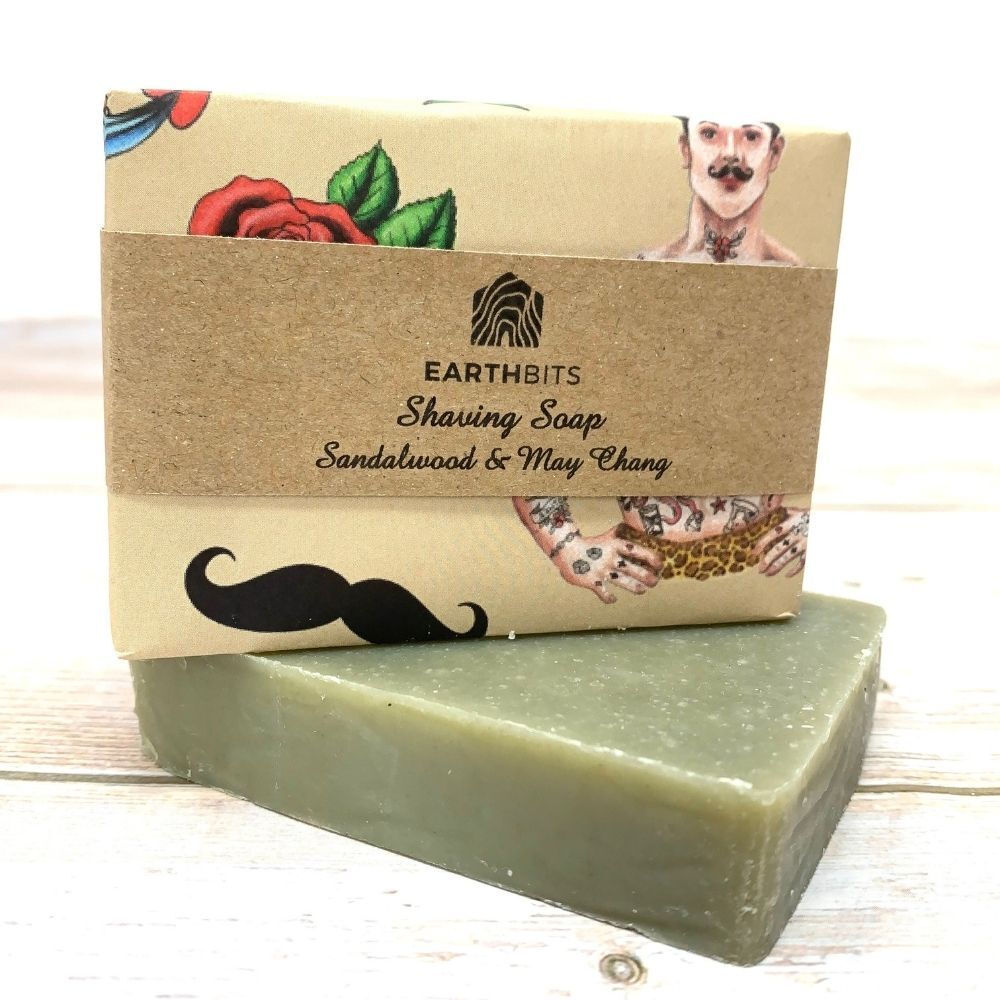 vegan plastic free shaving soap with sandalwood