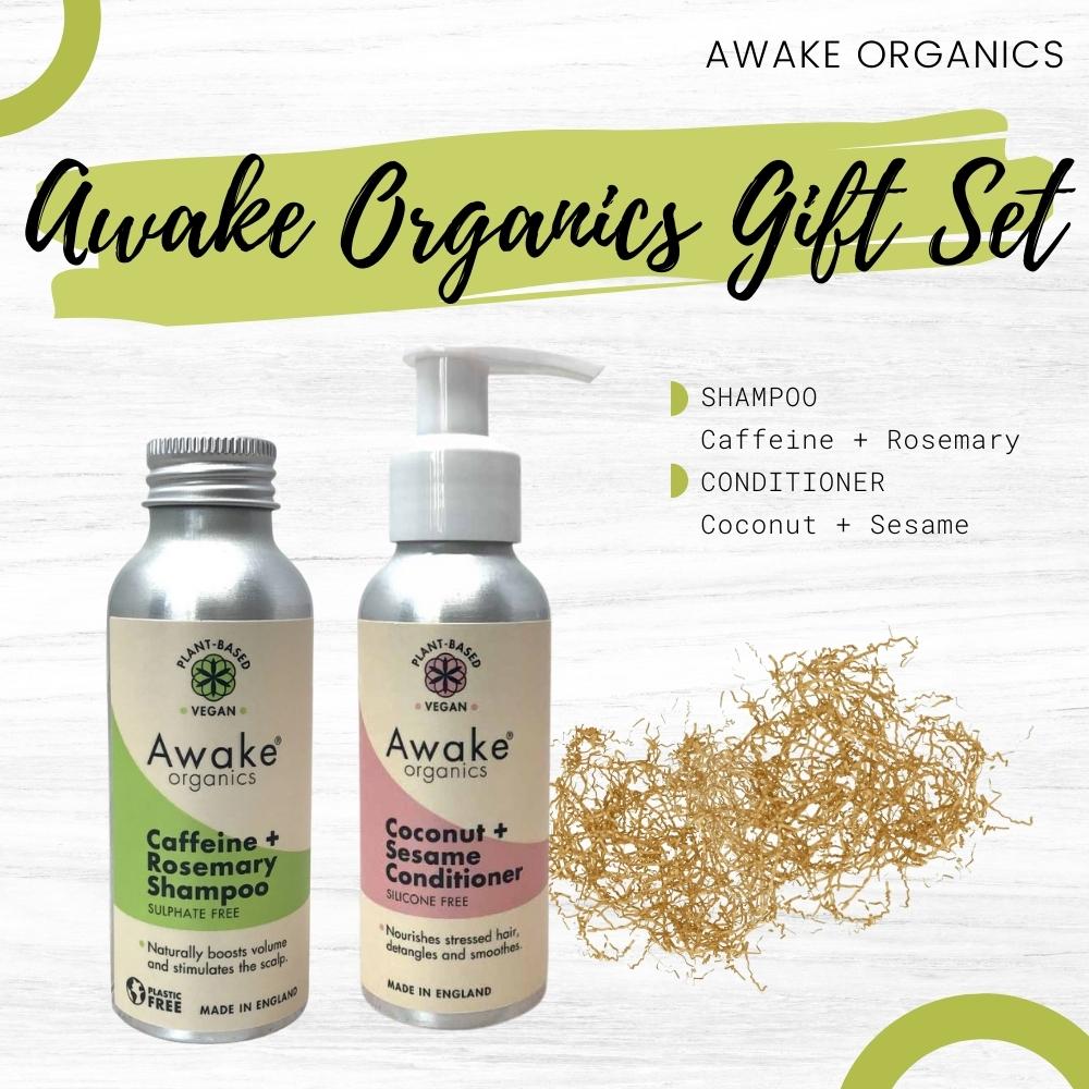 Awake Organics Gift Set: Shampoo (Caffeine + Rosemary) and Conditioner (Coconut + Sesame