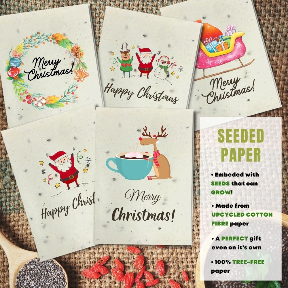 mixed pack of 5 greeting cards made with seeded paper