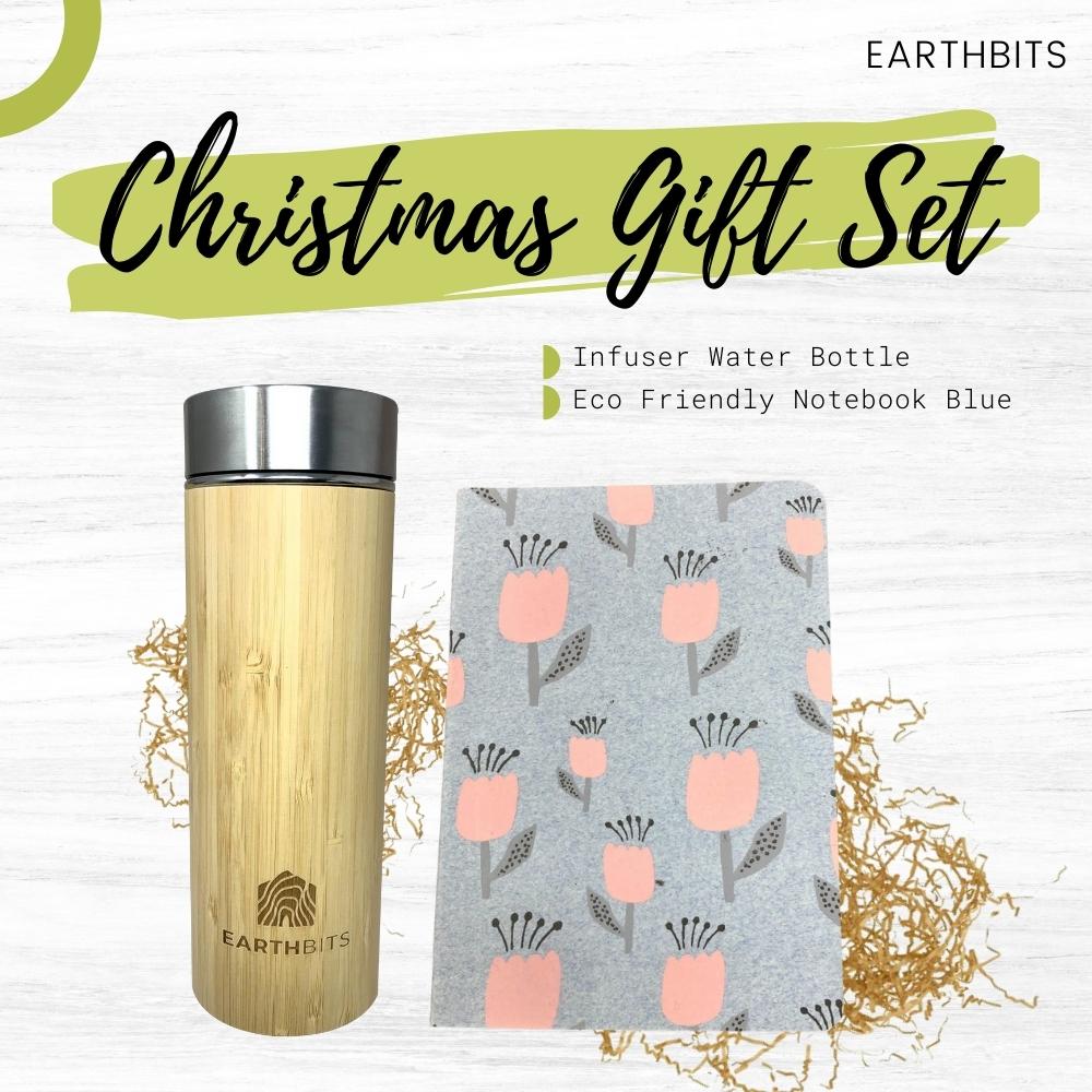 Chirstmas Gift Set: Infuser Water Bottle and Eco Friendly Blue NoteBook