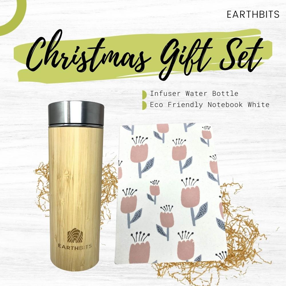 Chirstmas Gift Set: Infuser Water Bottle and Eco Friendly White NoteBook
