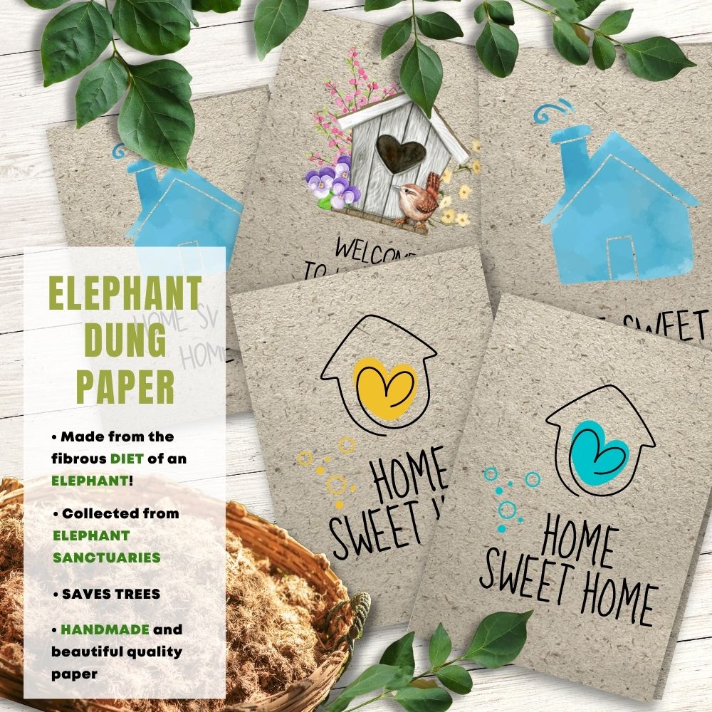 Mixed Pack of 5 New Home Card made with elephant poo