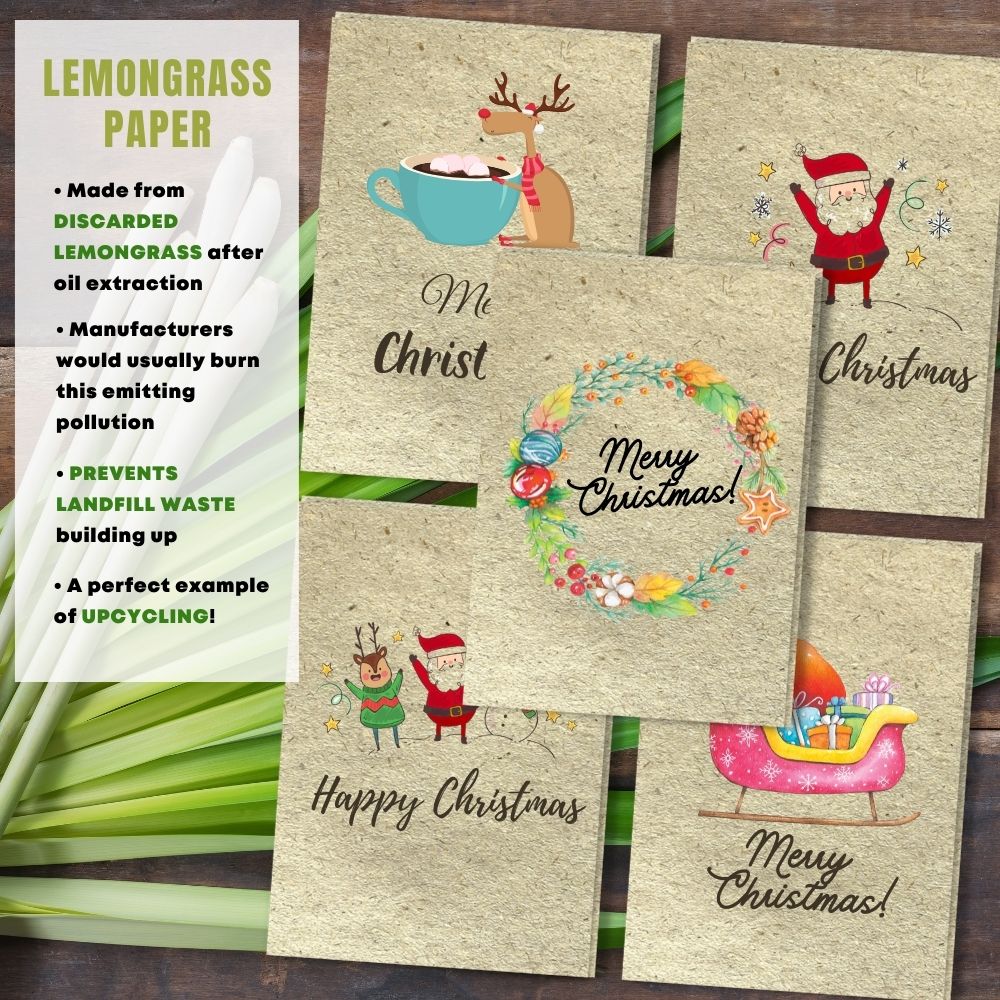 mixed pack of 5 greeting cards made with lemongrass paper