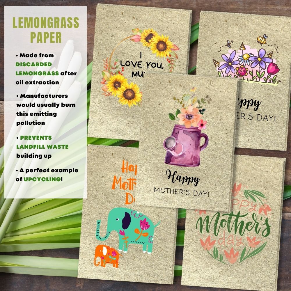 Mixed Pack of 5 Mothers Day Card made with lemongrass paper