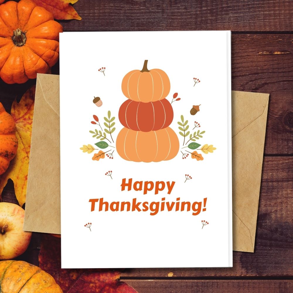 handmade thanksgiving card with pumpkins and autumn leaves design