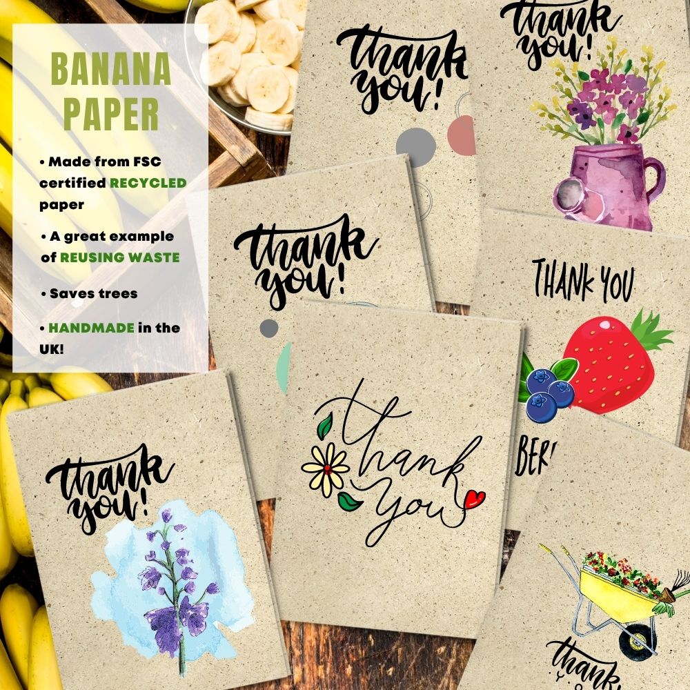 Mixed Pack of 8 Thank You Card made with banana paper