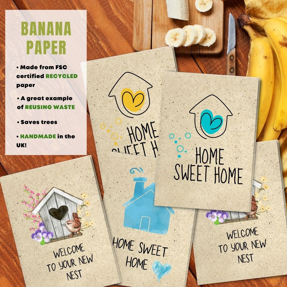 Mixed Pack of 5 New Home Card made with banana paper