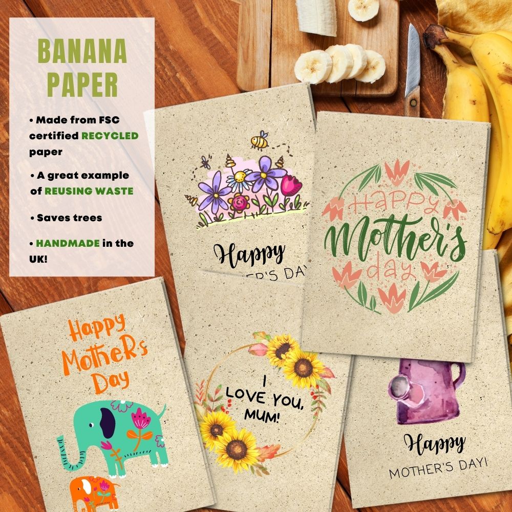 Mixed Pack of 5 Mothers Day Card made with banana paper