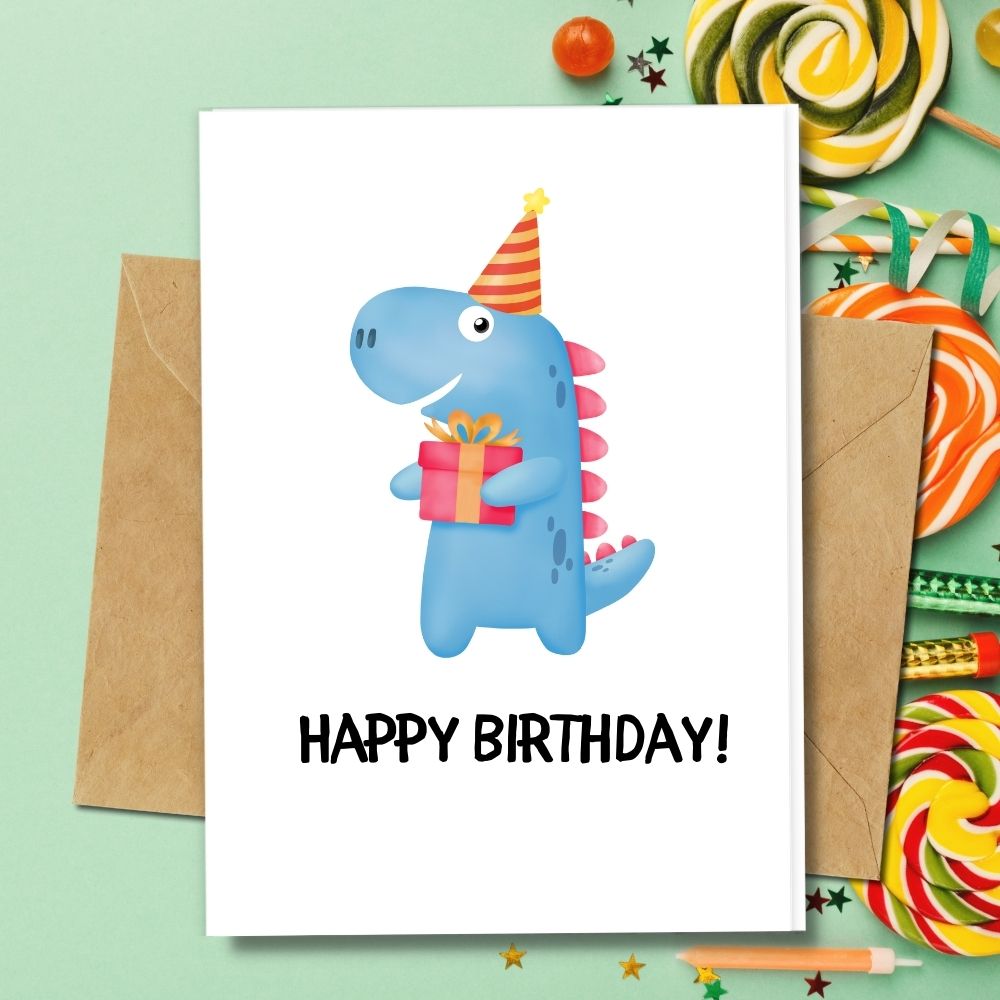 Happy Birthday Card, Blue Dino