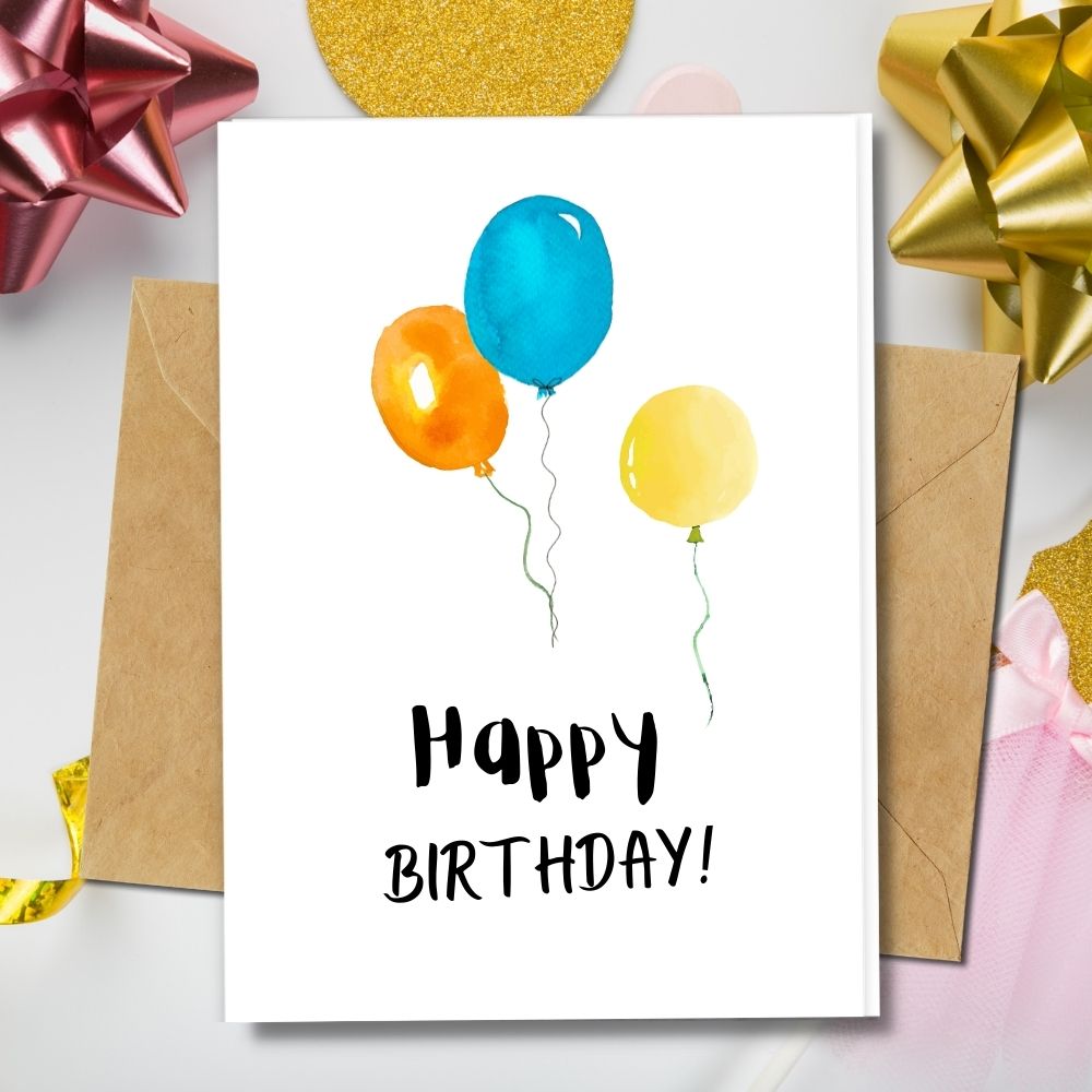 happy birthday cards, handmade cards, recycled paper, colorful balloon design