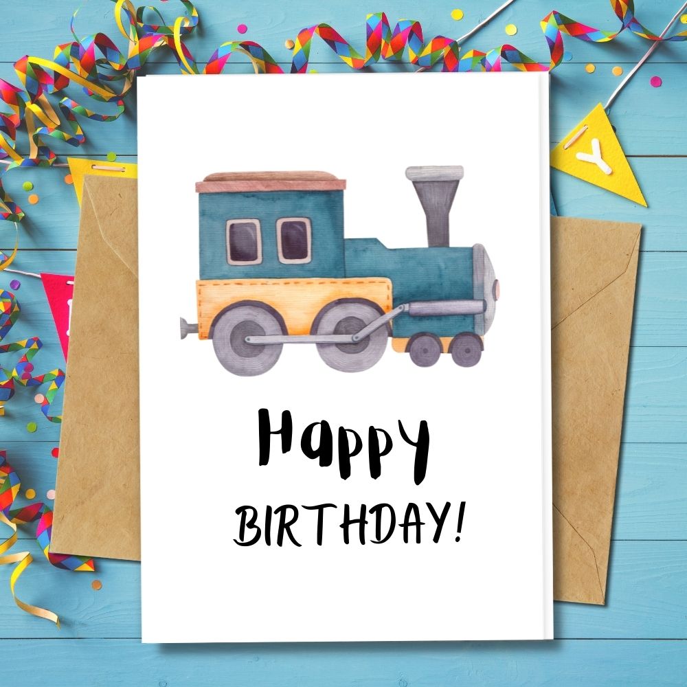 Cute toy train for Birthday Cards, eco friendly handmade cards, 100% recycled paper
