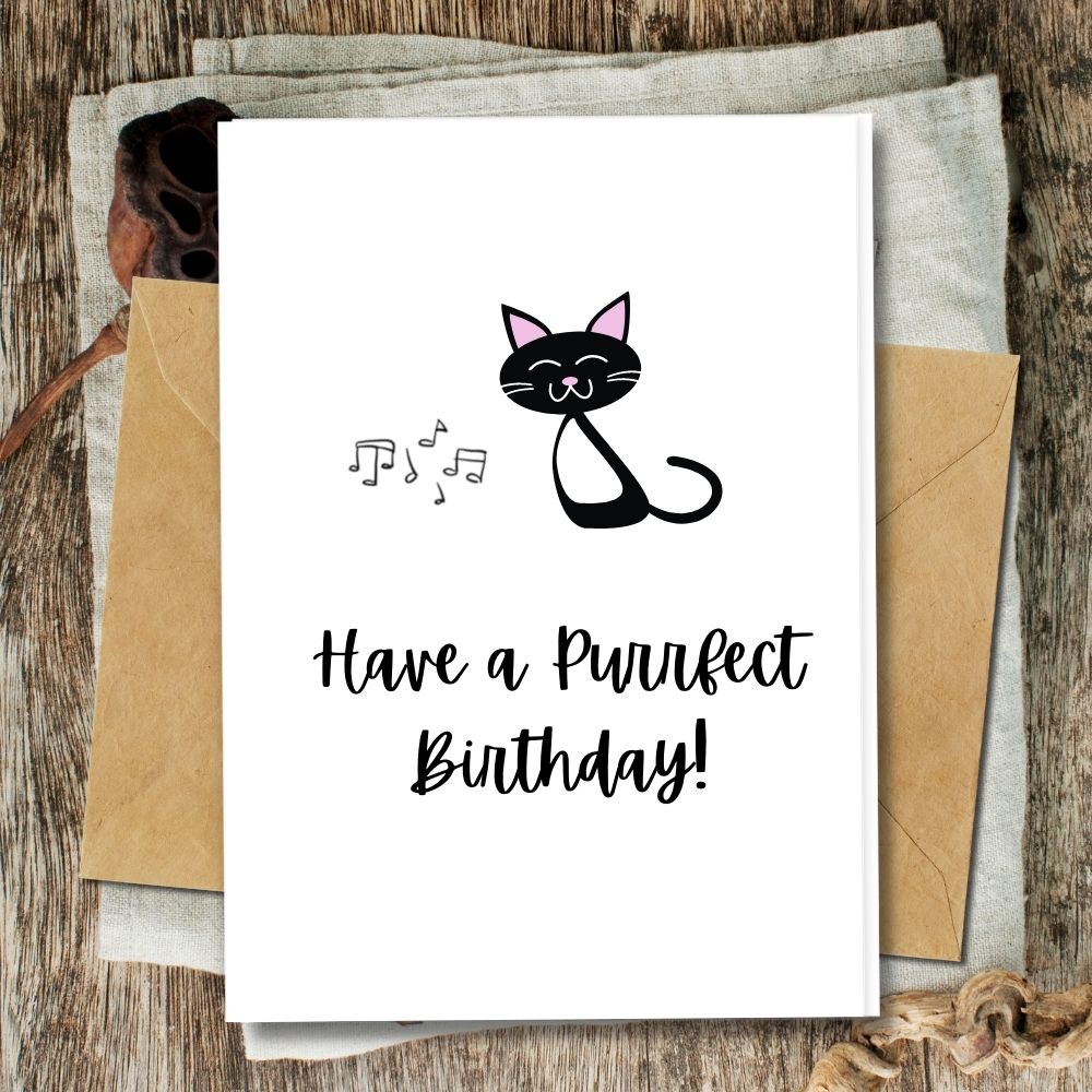 handmade cards, animal cards, birthday cards, smiling black cat design, eco friendly cards