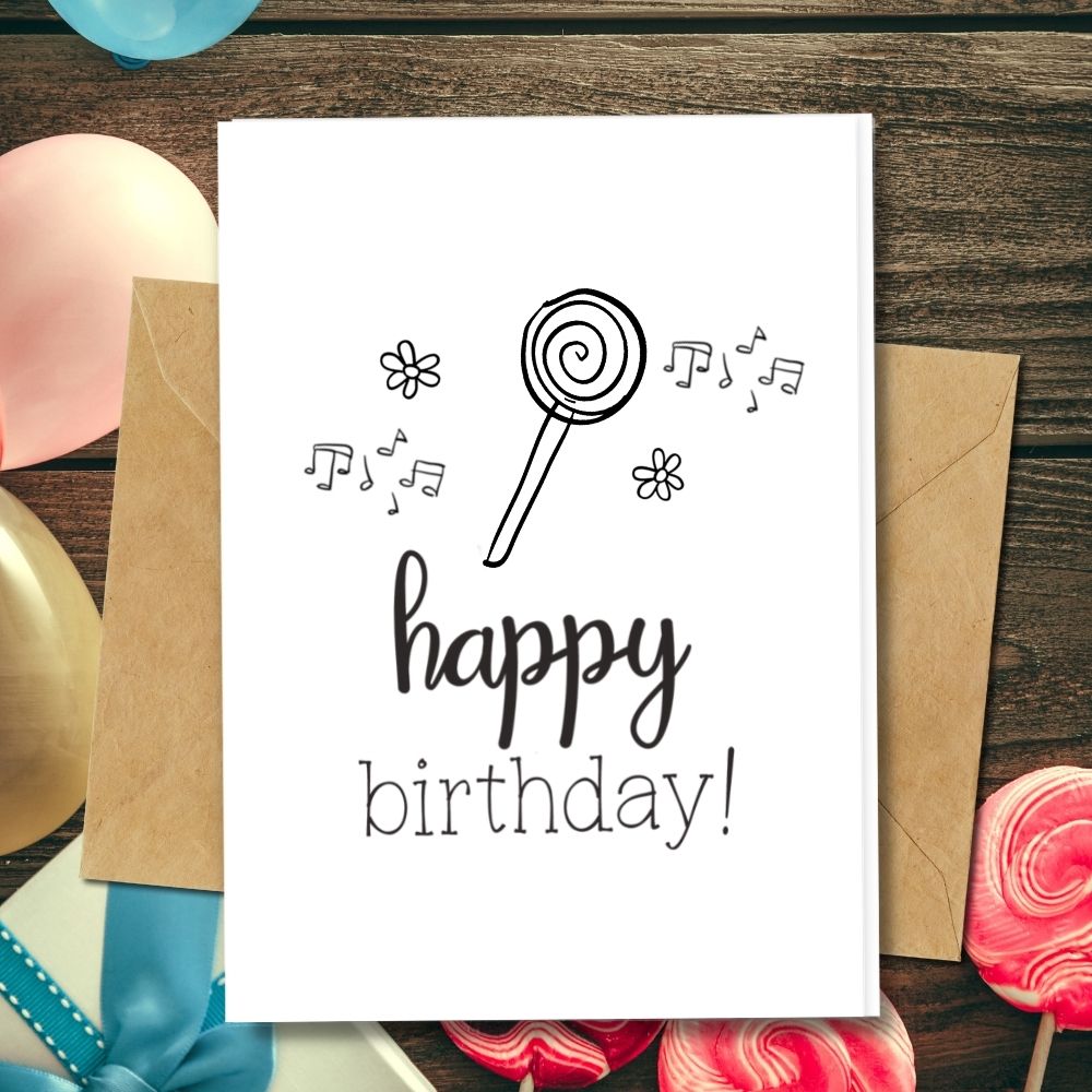 lollipop happy birthday card on recycled paper embedded with wildflower seeds that can be planted