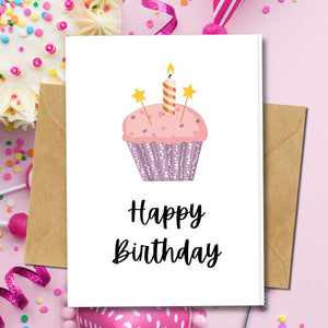 Happy Birthday Card, Pink Cupcake