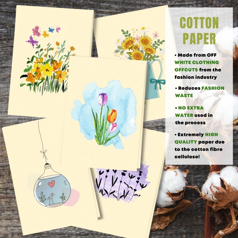 mixed pack of 5 greeting cards made with cotton pulp